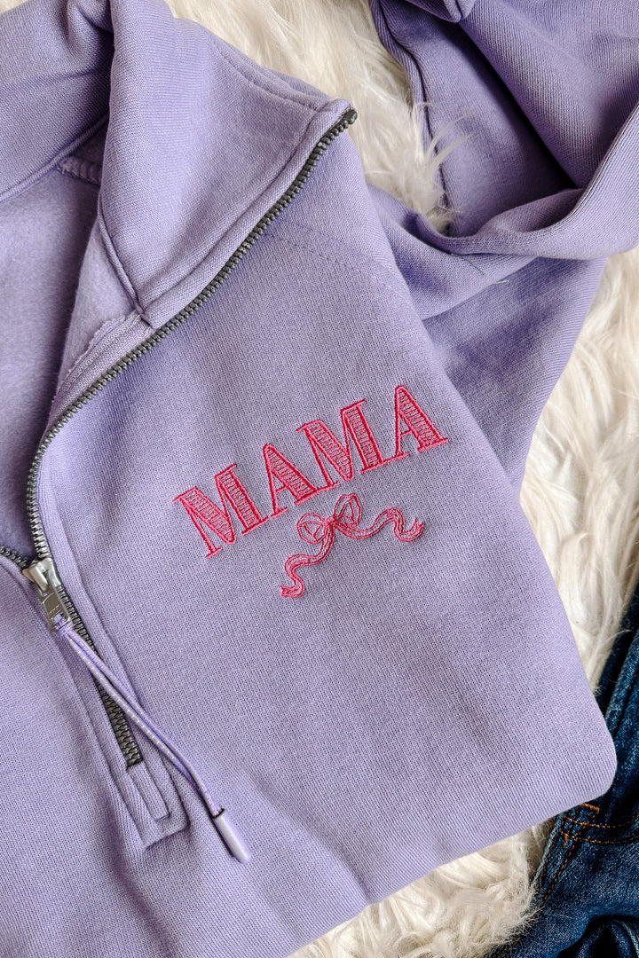 MAMA Ribbon Embroidered Half Zip - Orchid