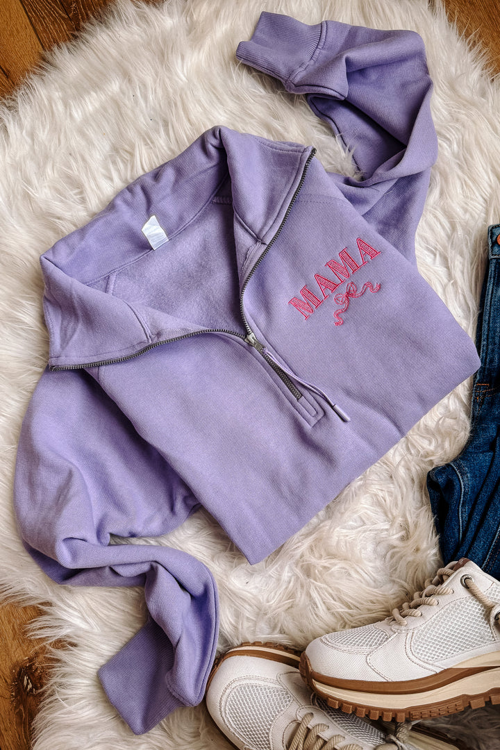 MAMA Ribbon Embroidered Half Zip - Orchid