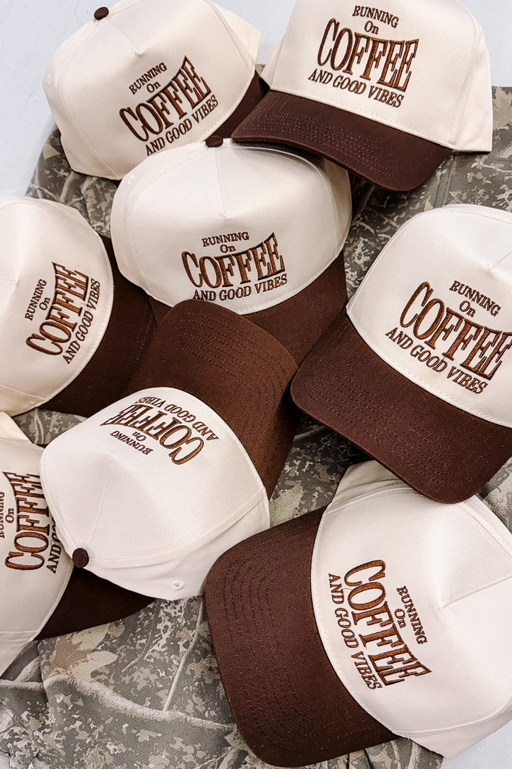Running On Coffee Embroidered Hat - Brown