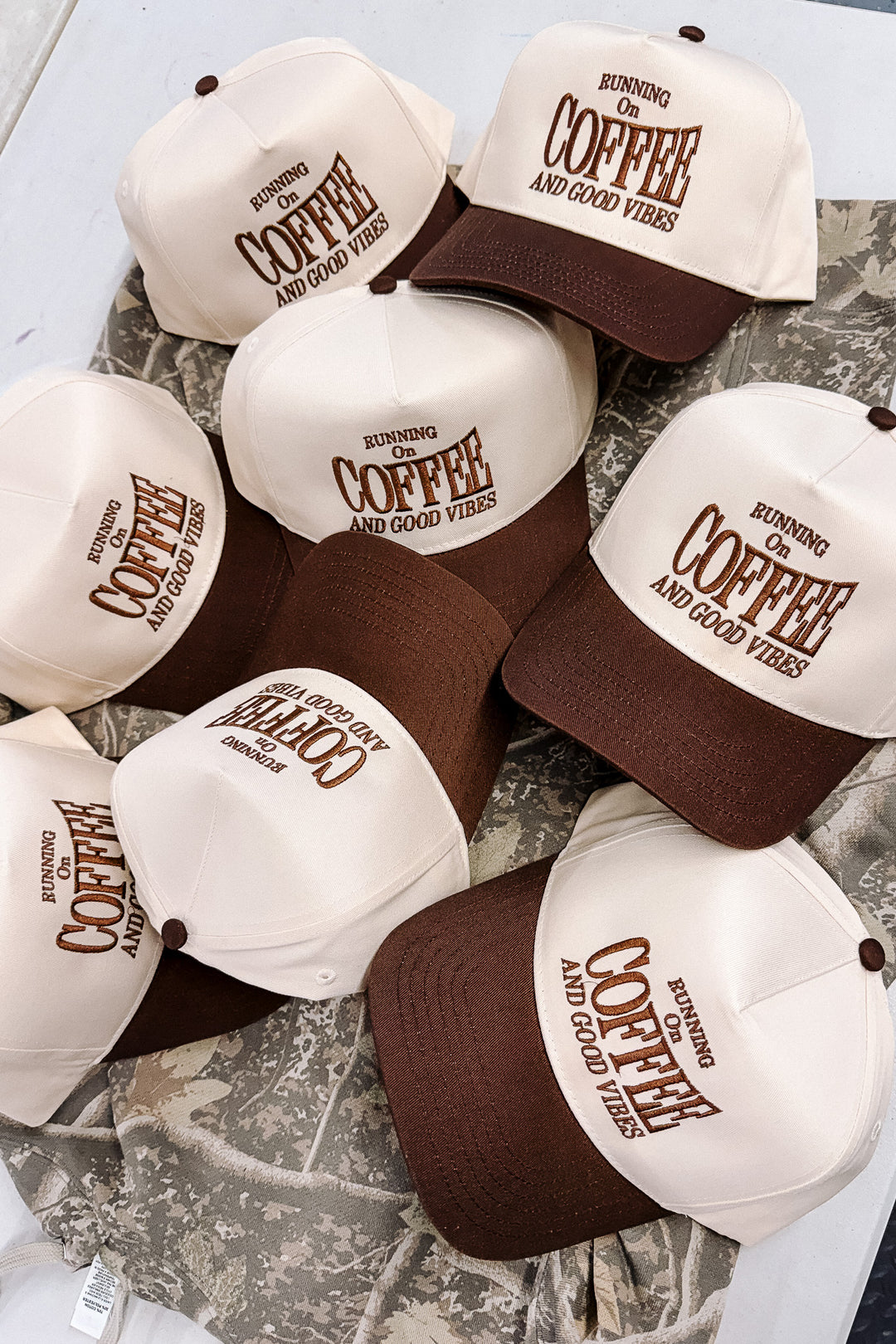 Running On Coffee Embroidered Hat - Brown