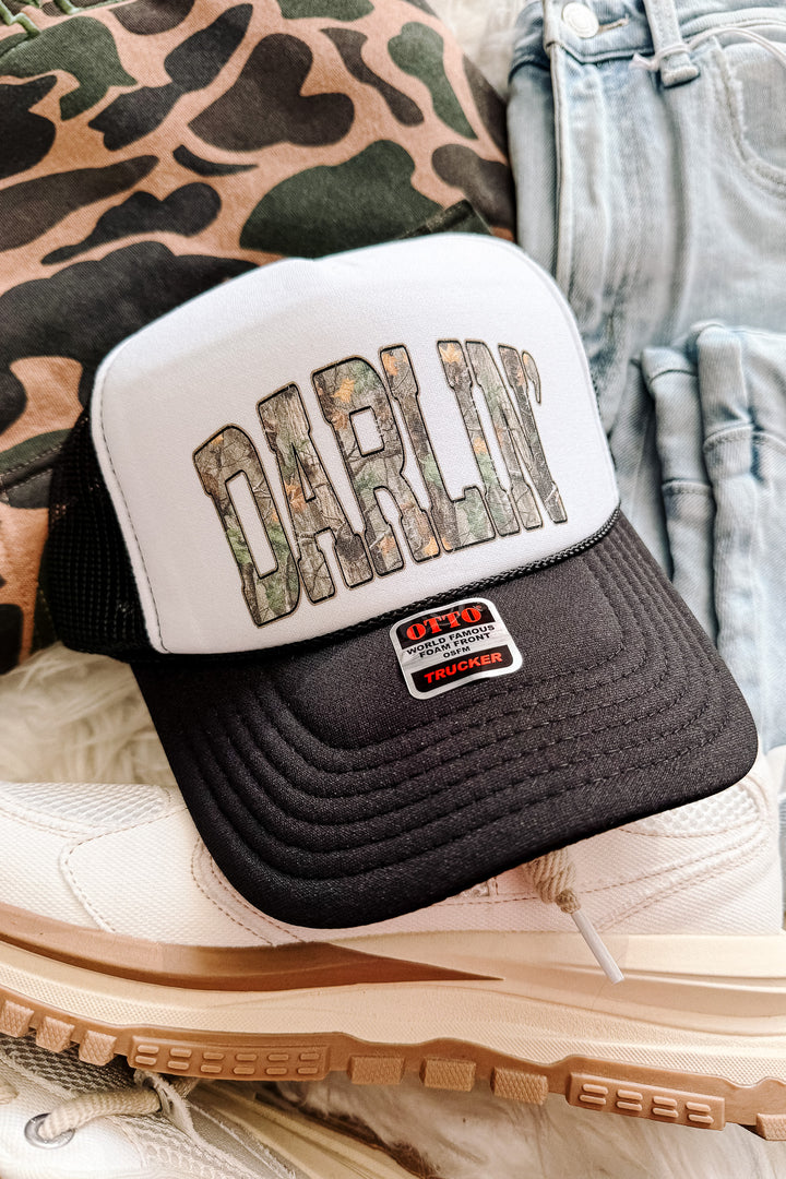 Camo Darlin' Trucker Hat - Black & White
