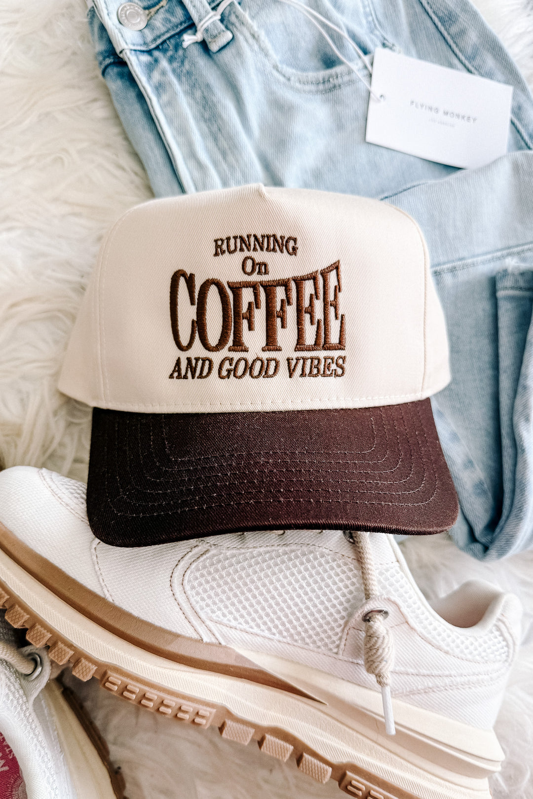 Running On Coffee Embroidered Hat - Brown