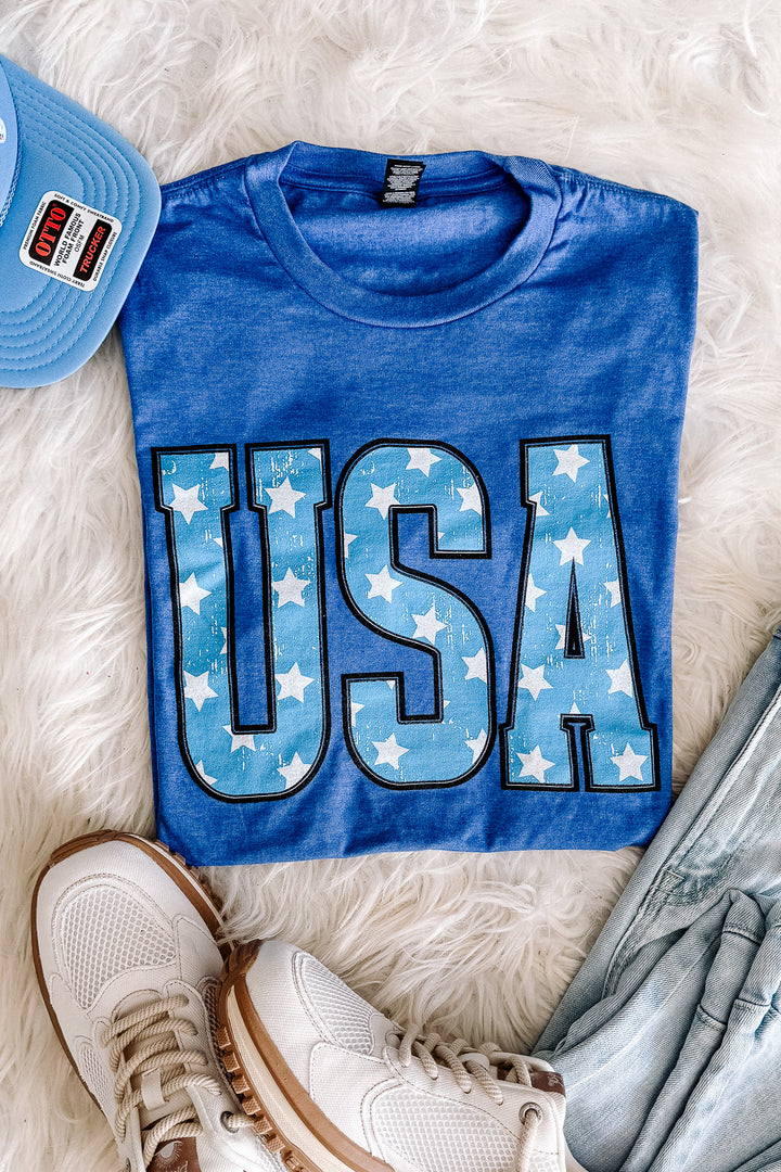 USA Stars Graphic Tee - Royal Frost