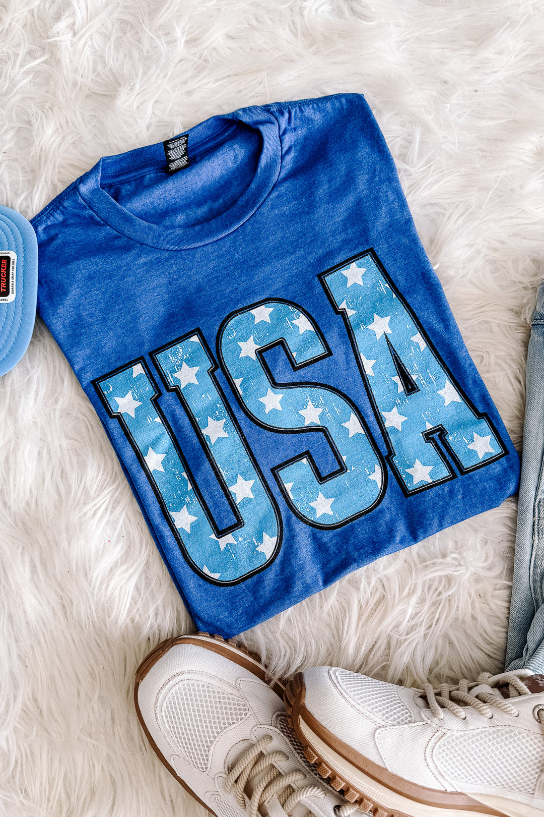 USA Stars Graphic Tee - Royal Frost