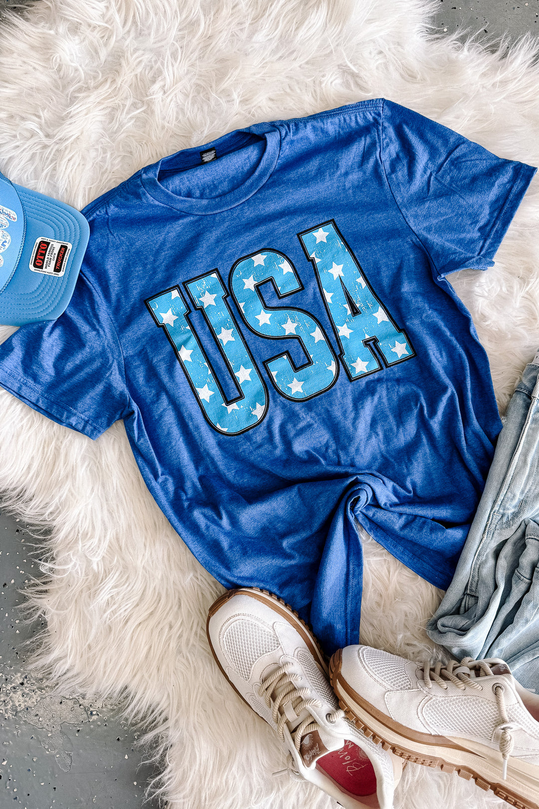 USA Stars Graphic Tee - Royal Frost