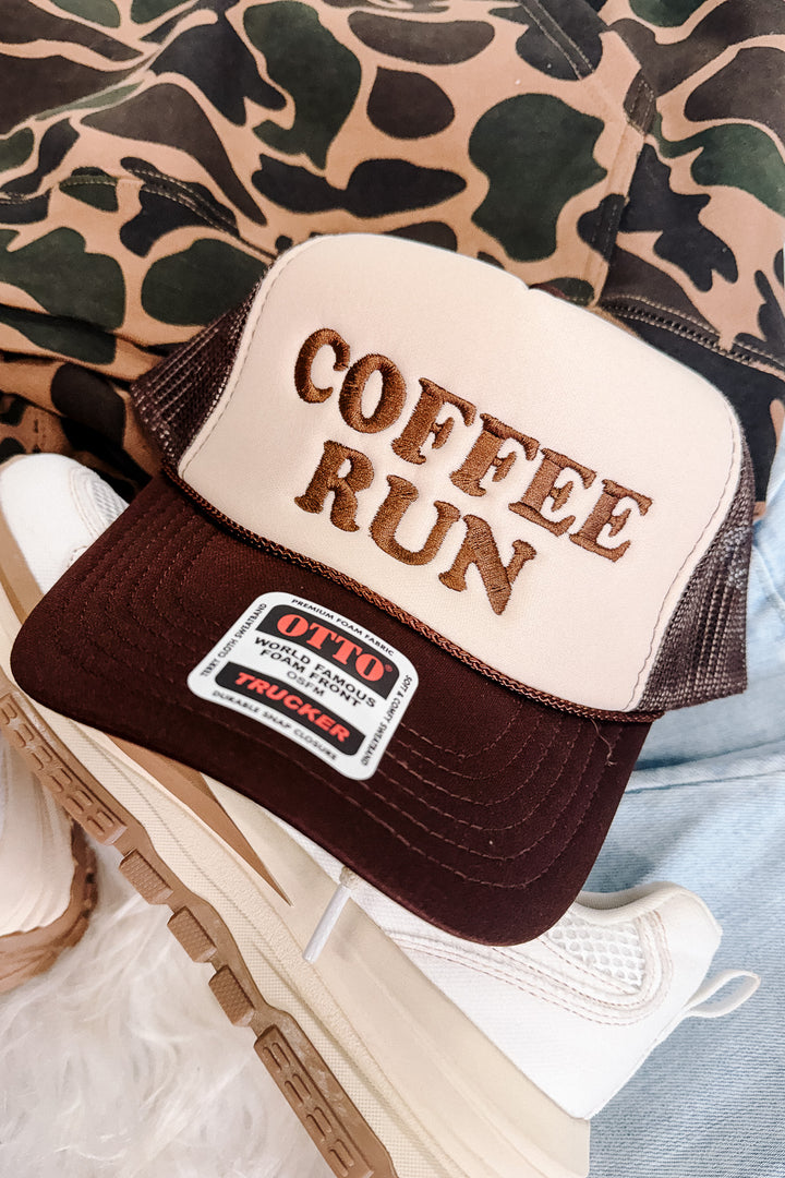 Coffee Run Embroidered Hat - Tan/Brown