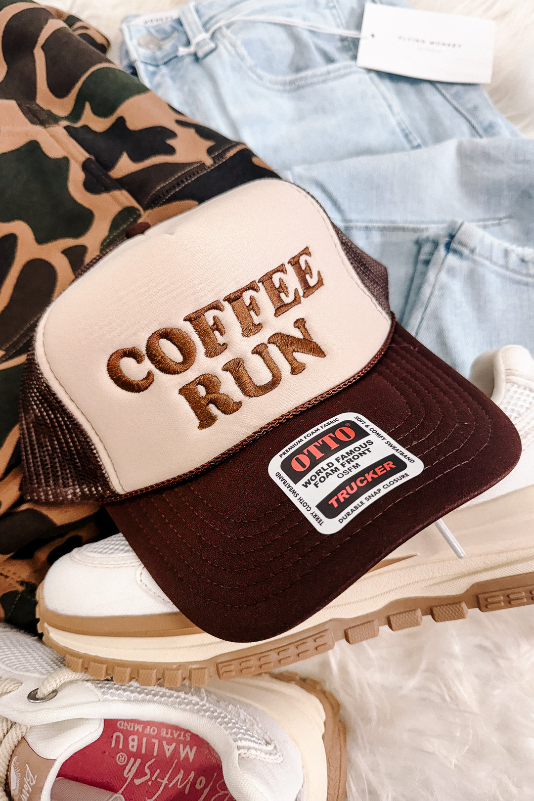 Coffee Run Embroidered Hat - Tan/Brown