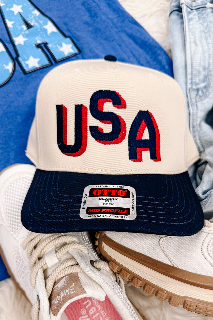 USA Shadow Letters Embroidered Hat - Navy
