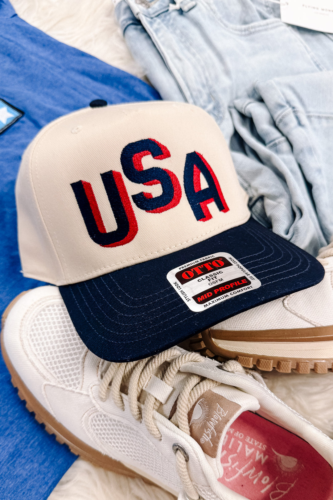 USA Shadow Letters Embroidered Hat - Navy