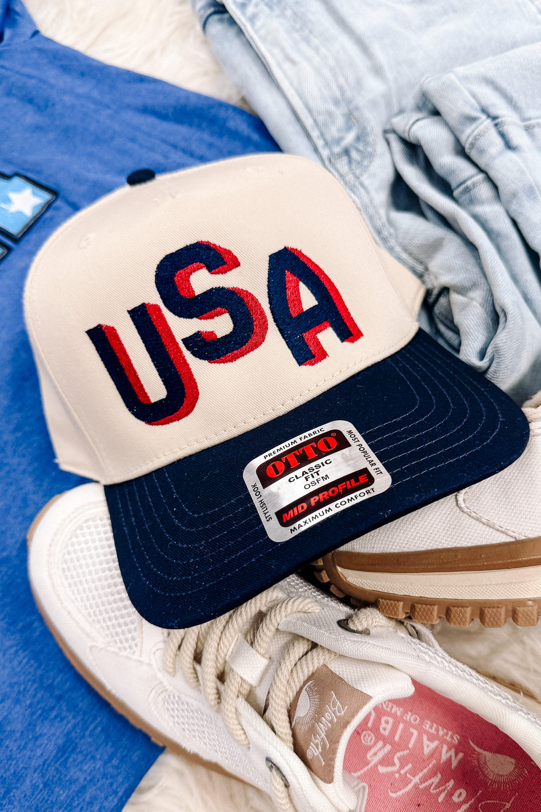 USA Shadow Letters Embroidered Hat - Navy