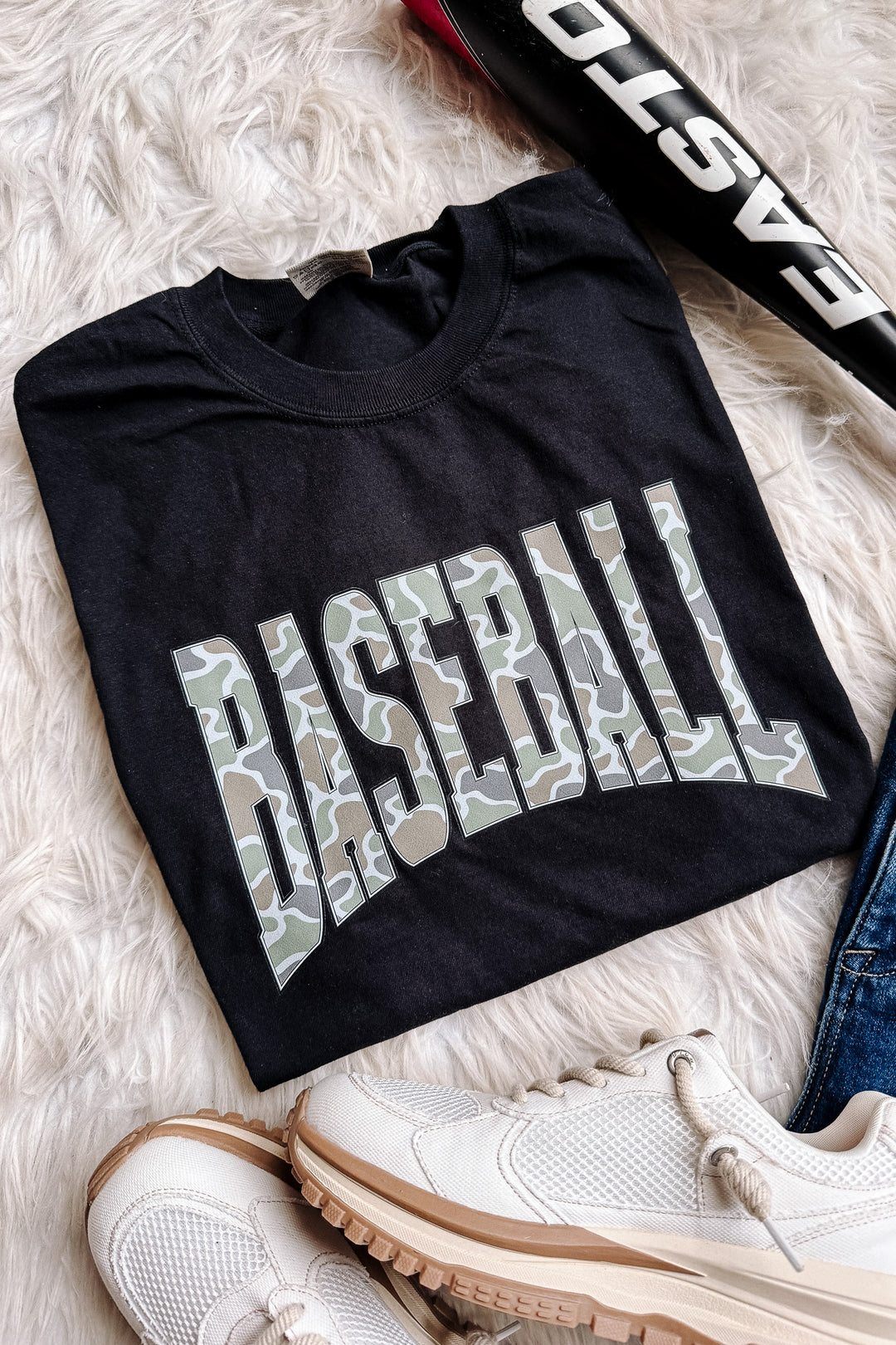 Camo Baseball Graphic Tee - Black