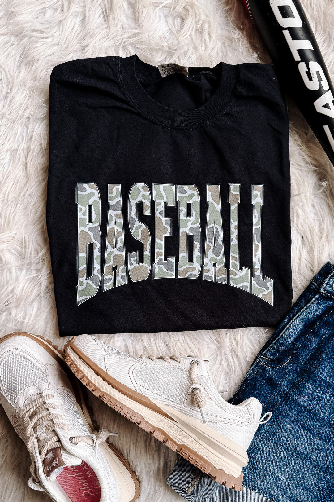 Camo Baseball Graphic Tee - Black