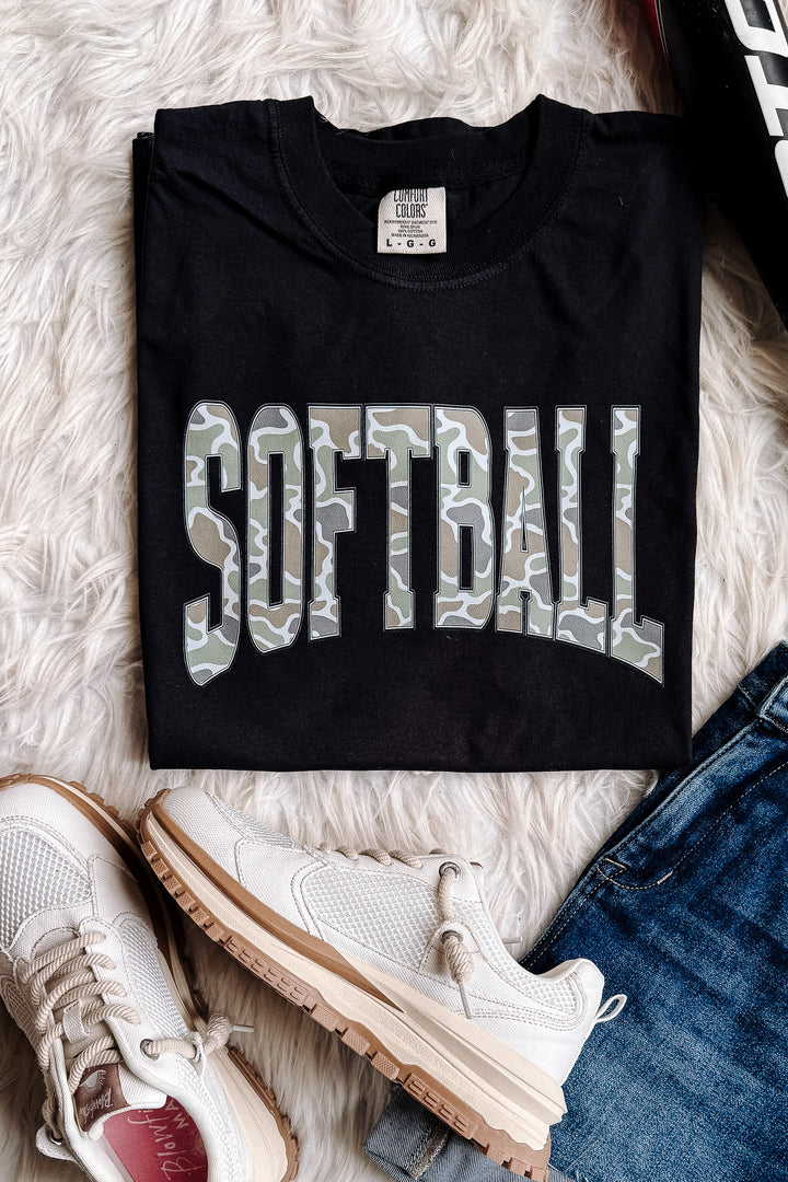 Camo Softball Graphic Tee - Black