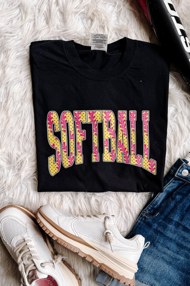 Game Day Softball Girl Graphic Tee - Black