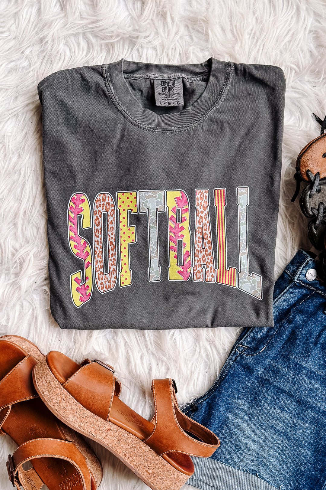Camo, Leopard, Pattern Softball Graphic Tee - Pepper