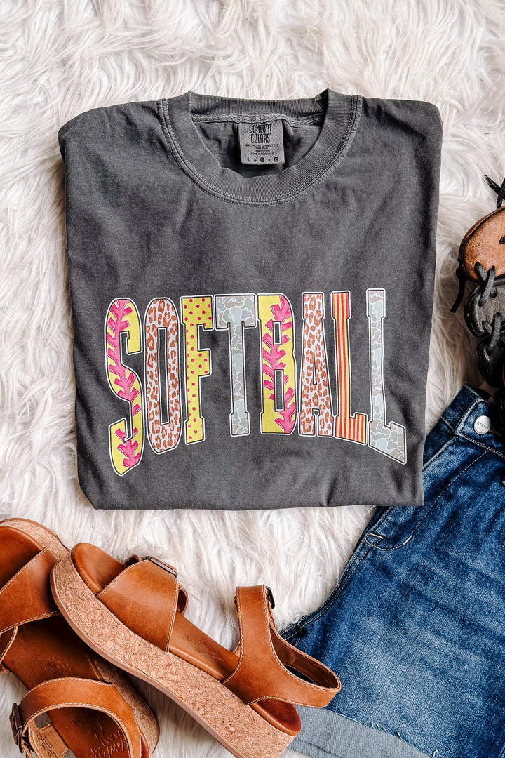 Camo, Leopard, Pattern Softball Graphic Tee - Pepper