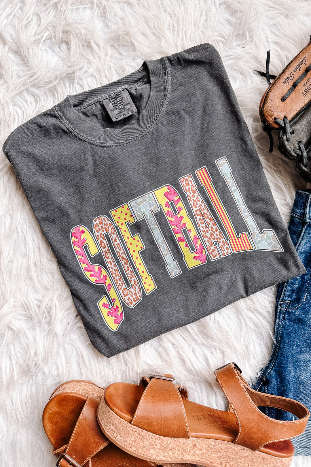 Camo, Leopard, Pattern Softball Graphic Tee - Pepper