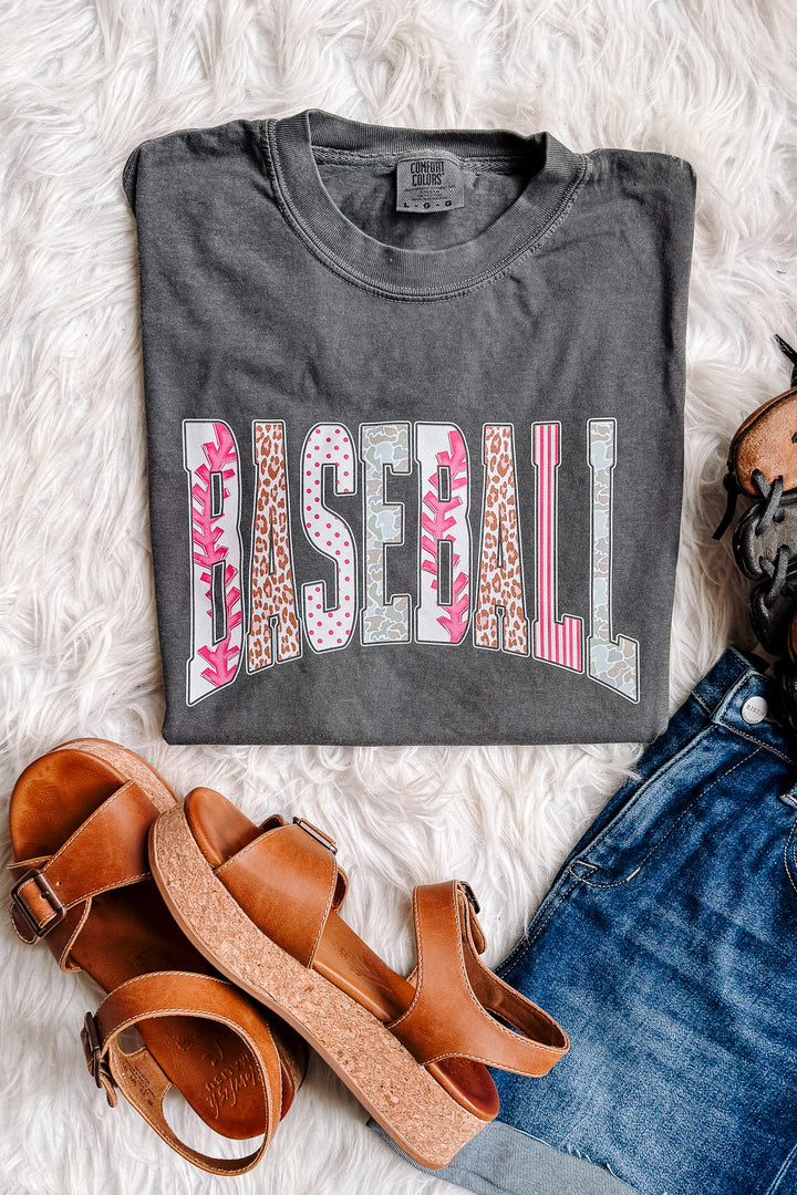 Camo, Leopard, Pattern Baseball Graphic Tee - Pepper