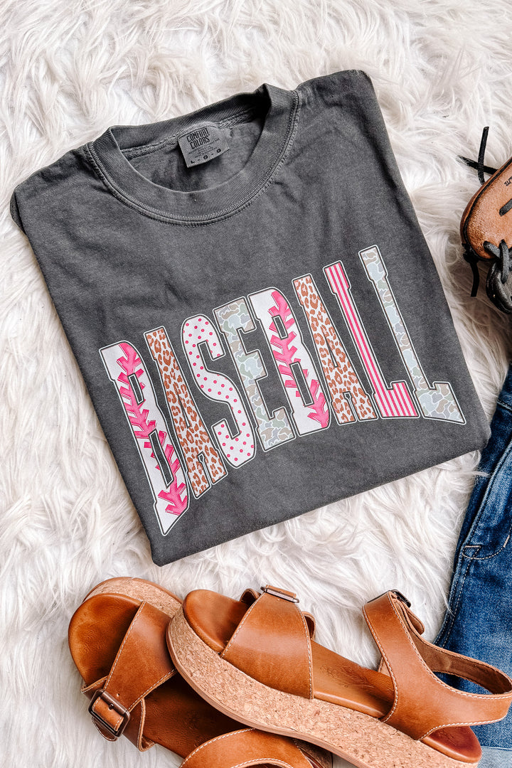 Camo, Leopard, Pattern Baseball Graphic Tee - Pepper