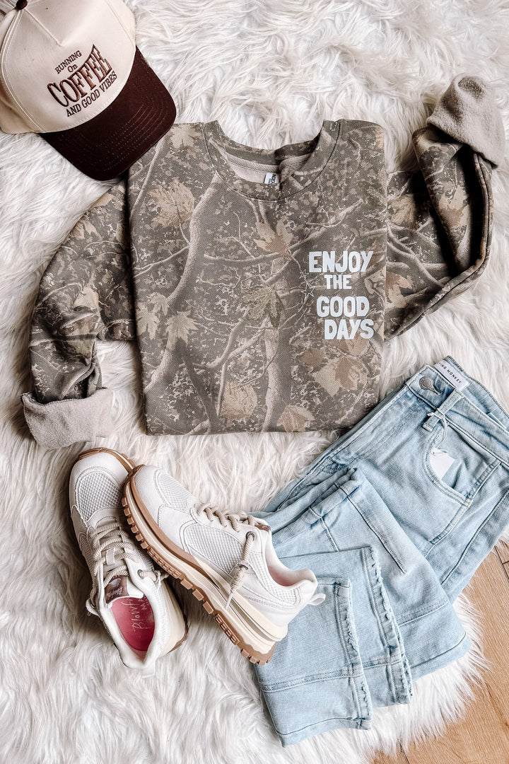 Enjoy The Good Days Front & Back Camo Crewneck - Deadwood