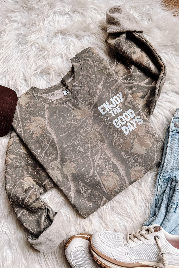 Enjoy The Good Days Front & Back Camo Crewneck - Deadwood