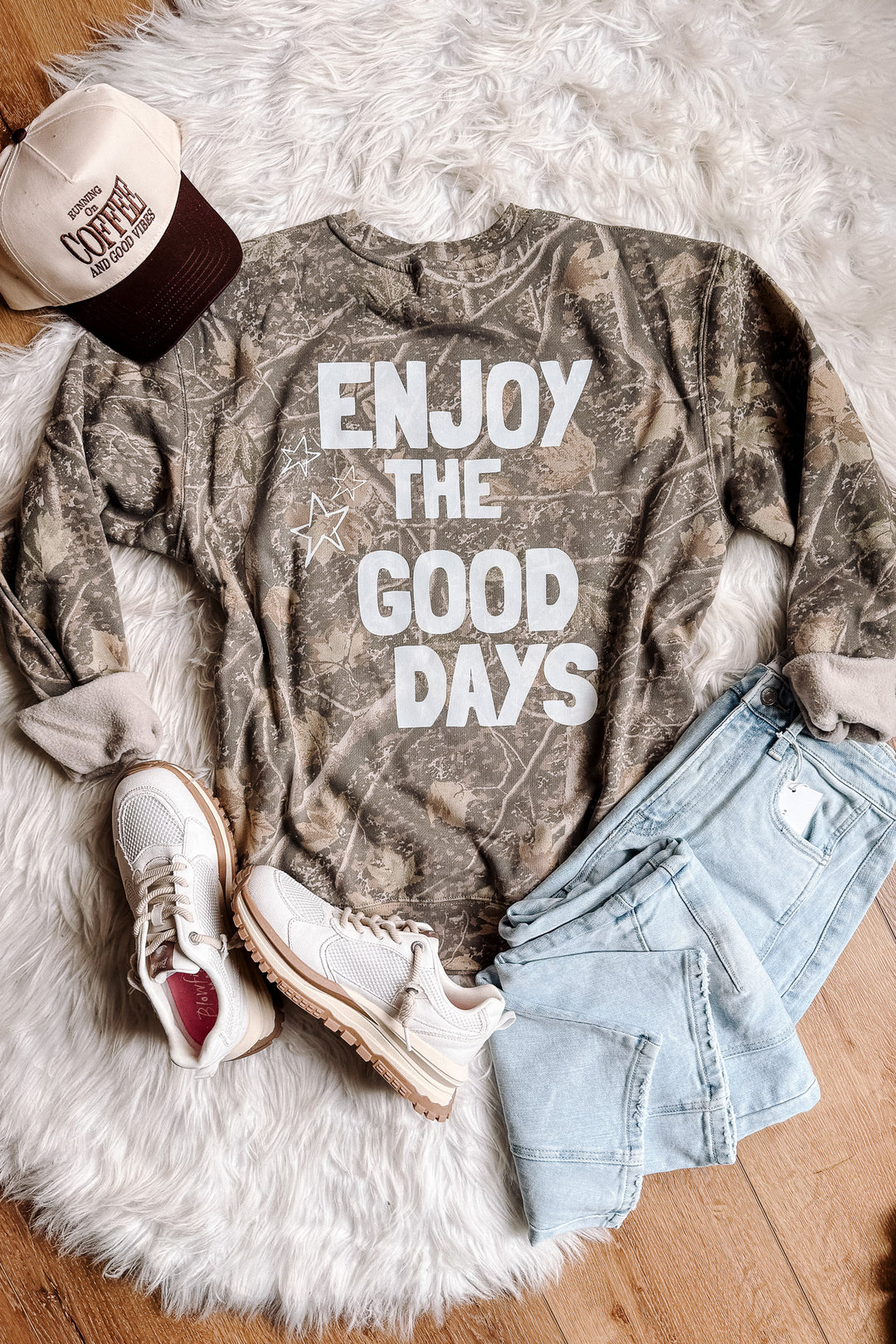 Enjoy The Good Days Front & Back Camo Crewneck - Deadwood