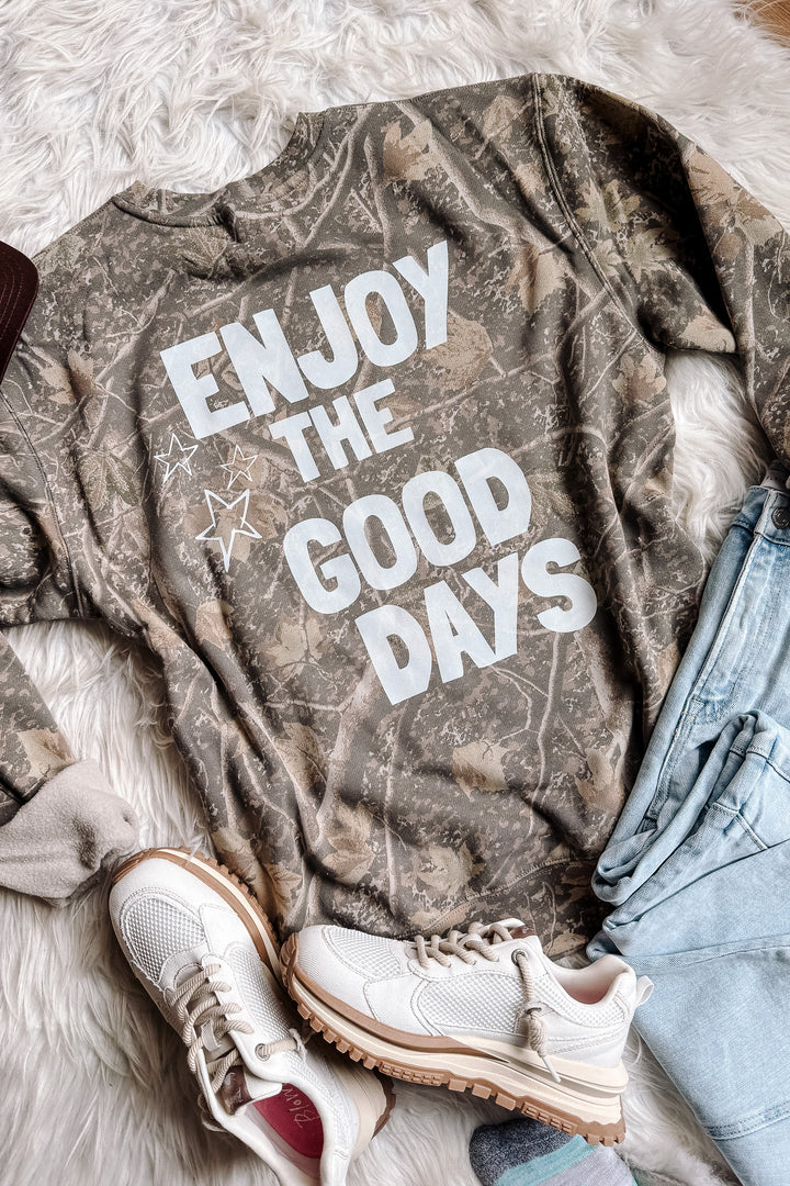 Enjoy The Good Days Front & Back Camo Crewneck - Deadwood