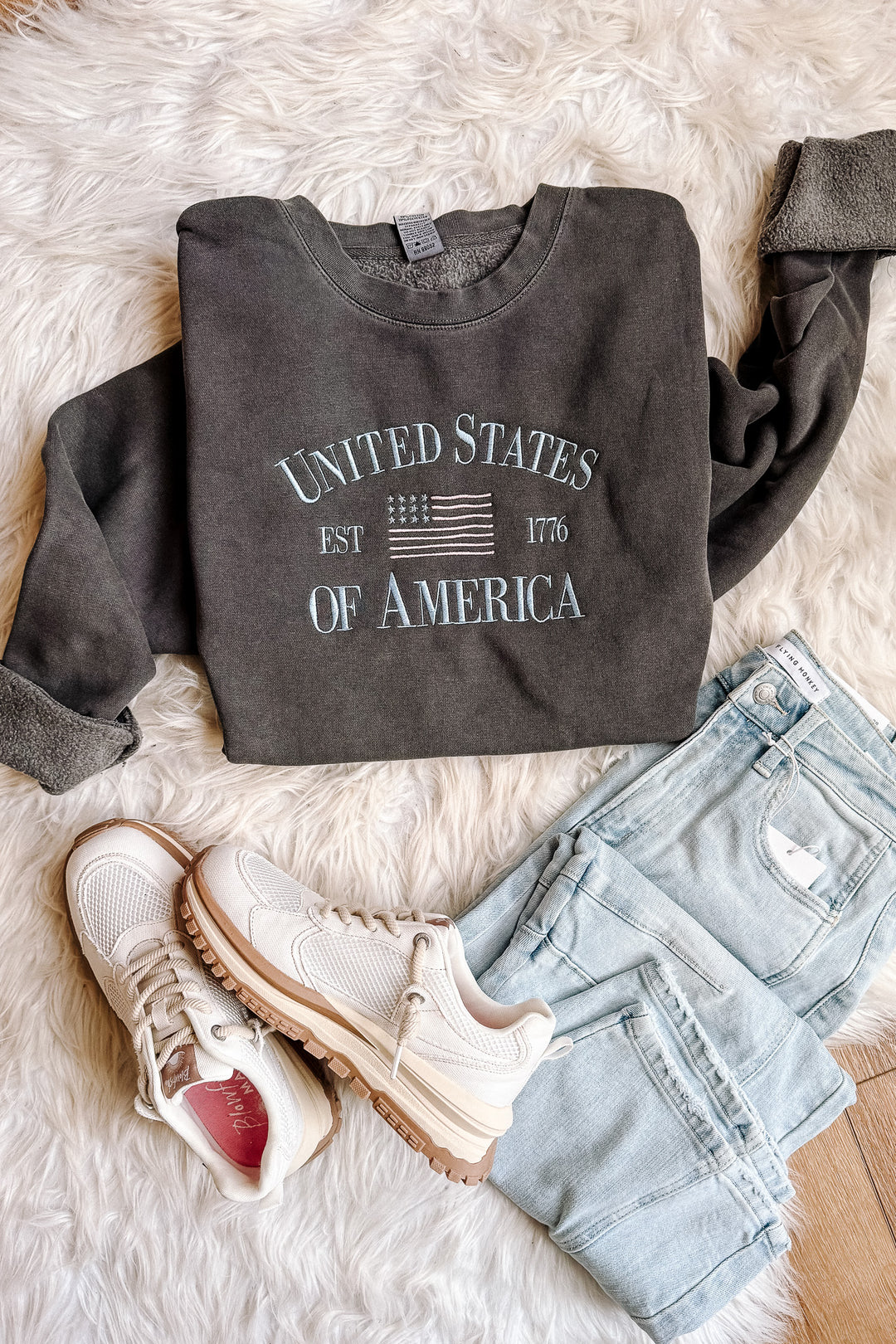 United States of American Pastels Embroidered Sweatshirt - Pigment Black