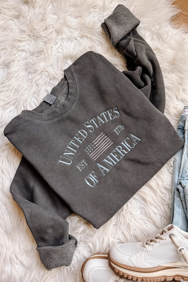 United States of American Pastels Embroidered Sweatshirt - Pigment Black