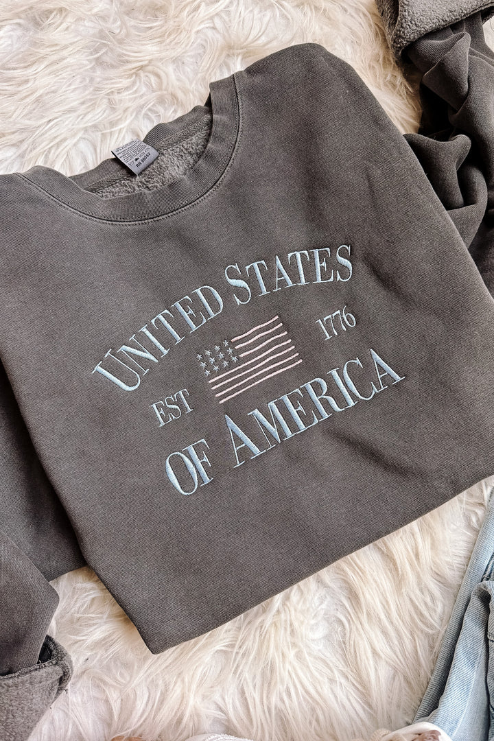 United States of American Pastels Embroidered Sweatshirt - Pigment Black