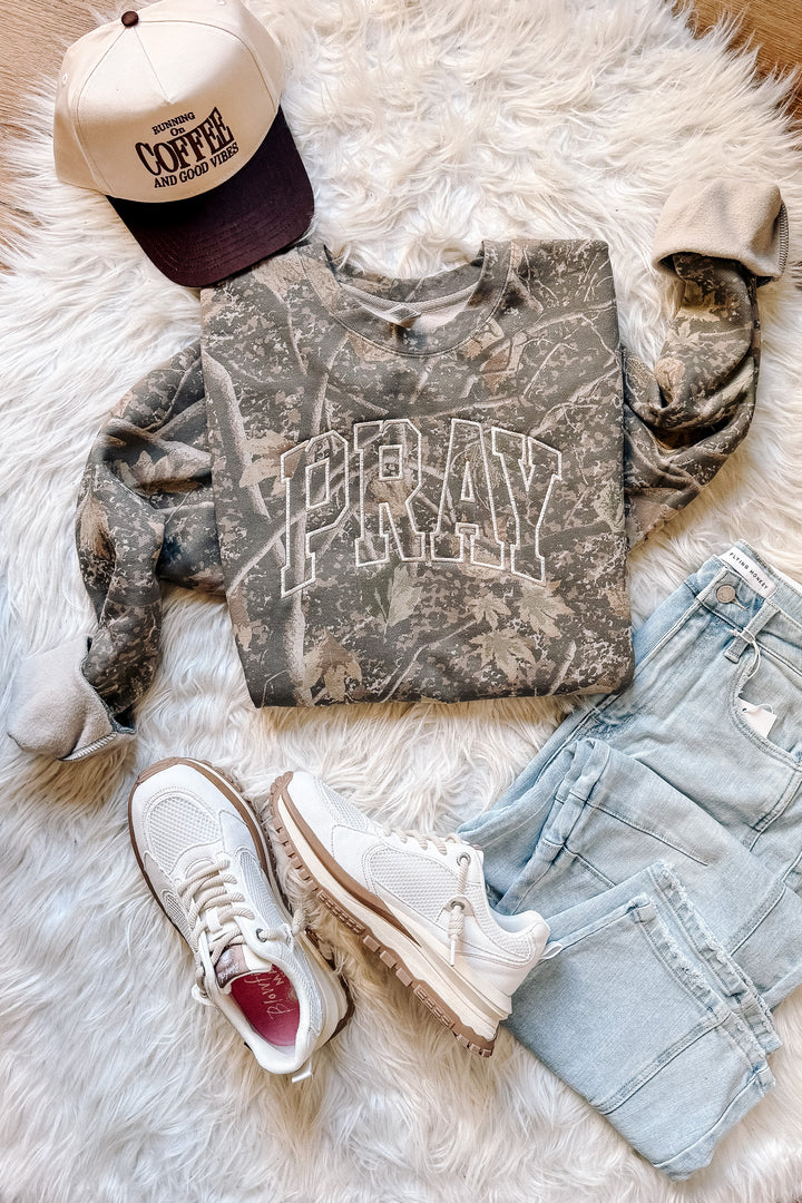 PRAY Embroidered Camo Crewneck - Deadwood