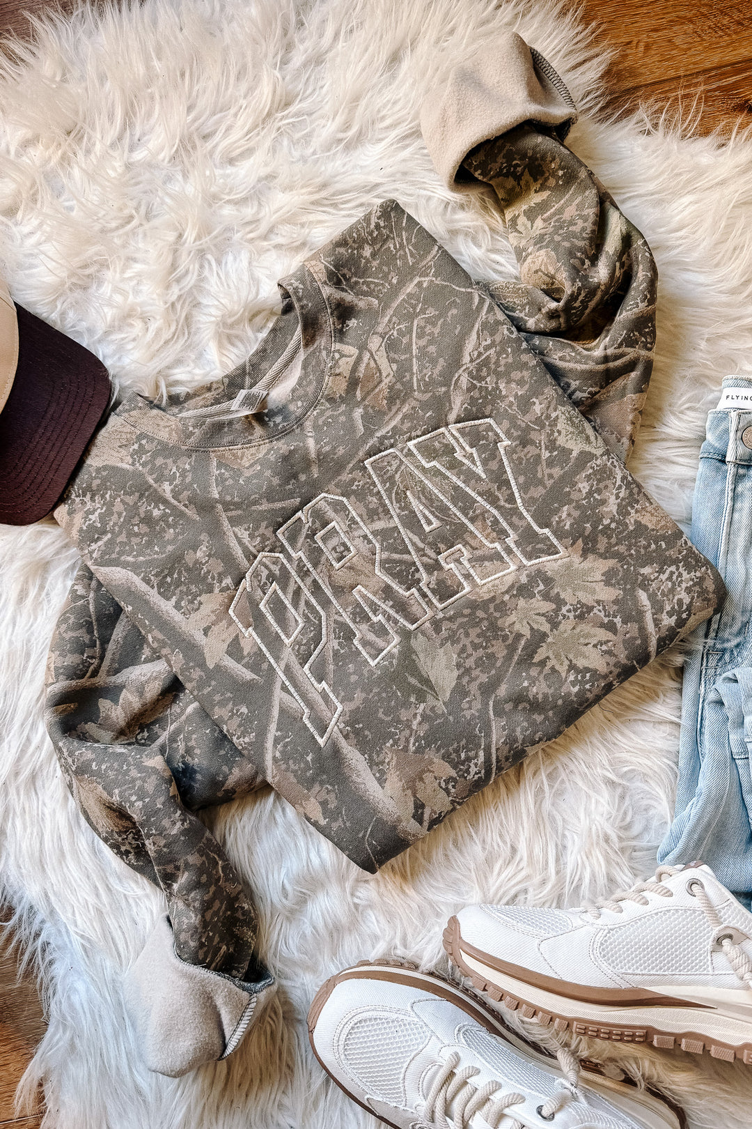 PRAY Embroidered Camo Crewneck - Deadwood