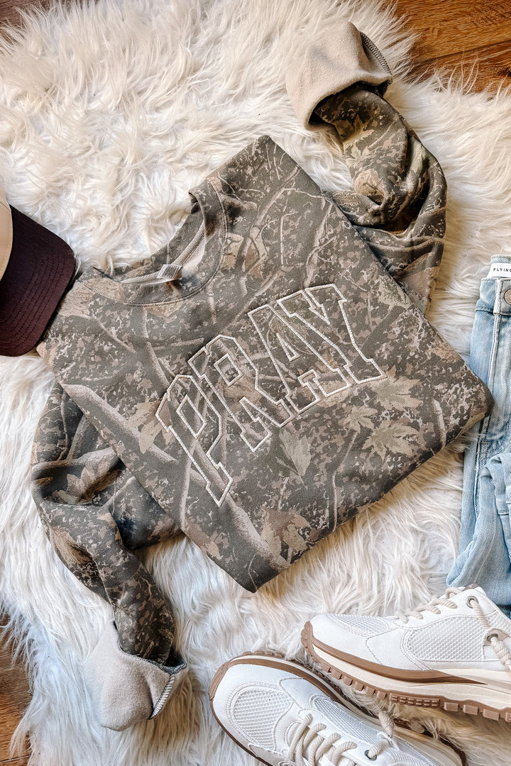 PRAY Embroidered Camo Crewneck - Deadwood