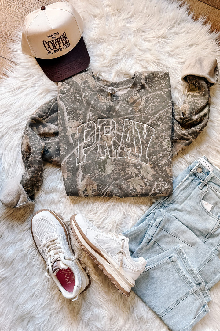 PRAY Embroidered Camo Crewneck - Deadwood