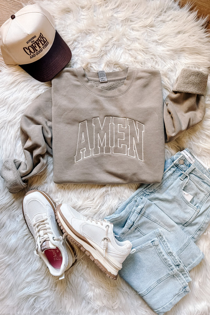 AMEN Outline Embroidered Sweatshirt - Cement