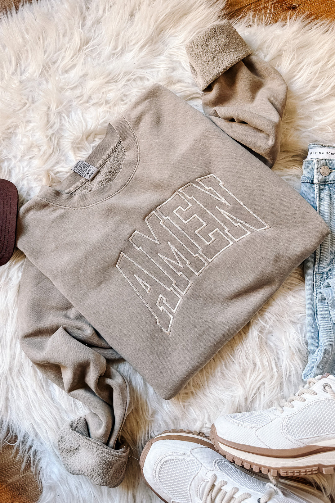AMEN Outline Embroidered Sweatshirt - Cement