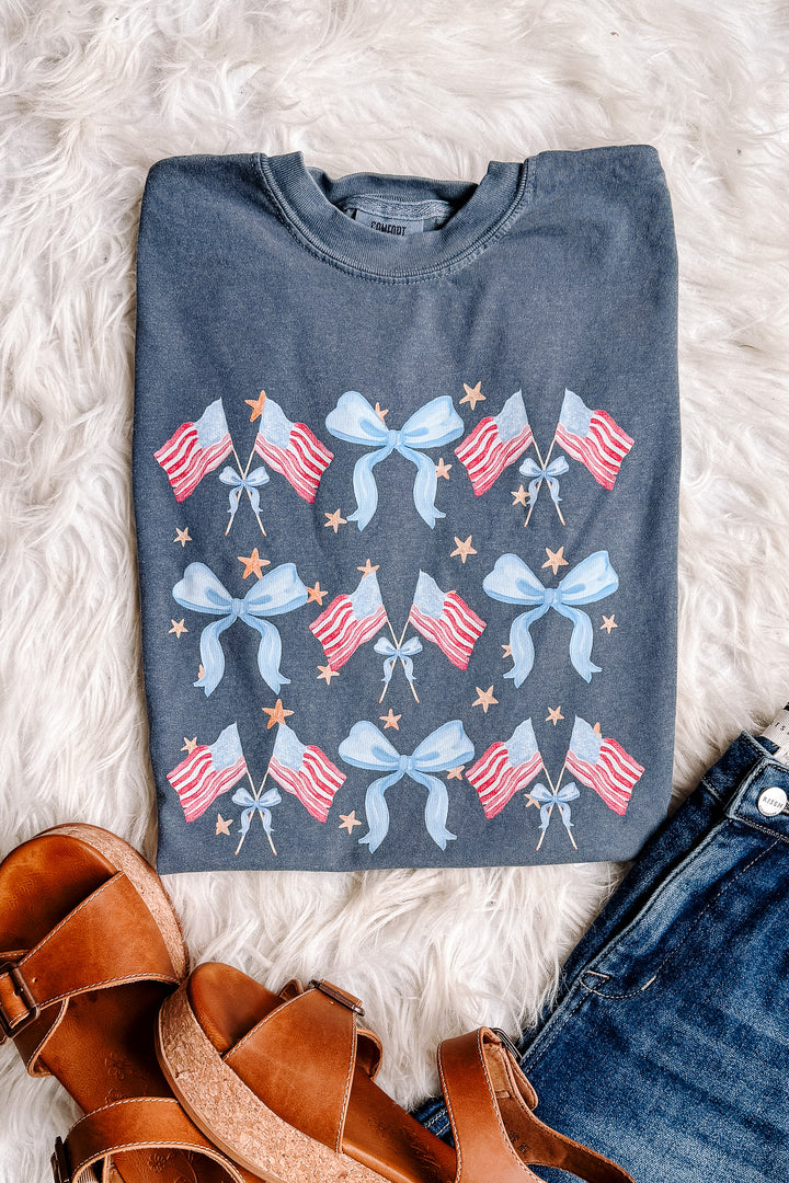 Patriotic Flags & Bows Graphic Tee - Multiple Colors