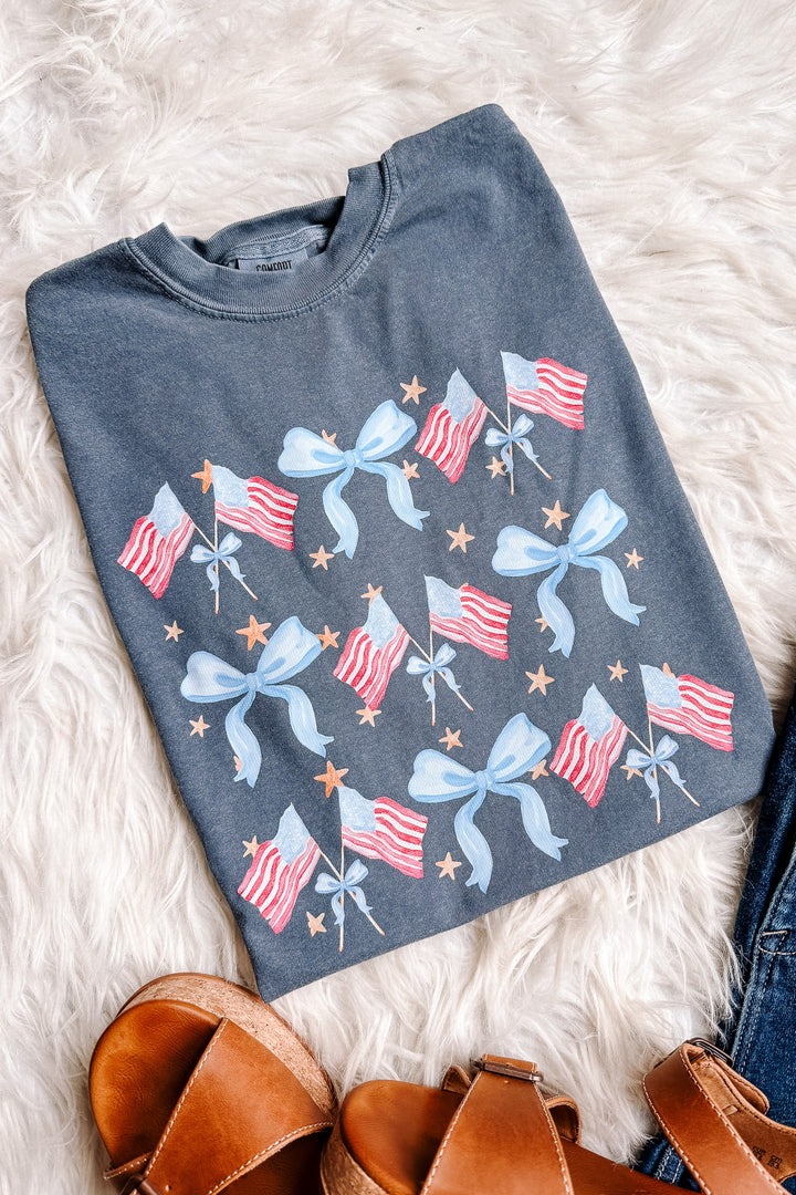 Patriotic Flags & Bows Graphic Tee - Multiple Colors