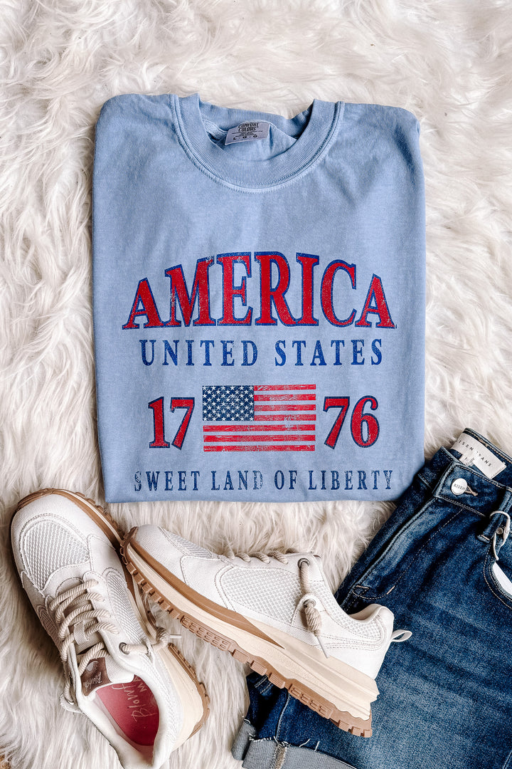 1776 Sweet Land of Liberty Graphic Tee - Washed Denim