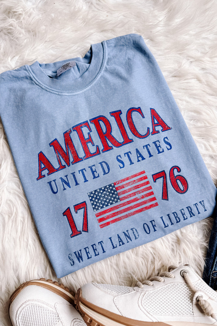 1776 Sweet Land of Liberty Graphic Tee - Washed Denim
