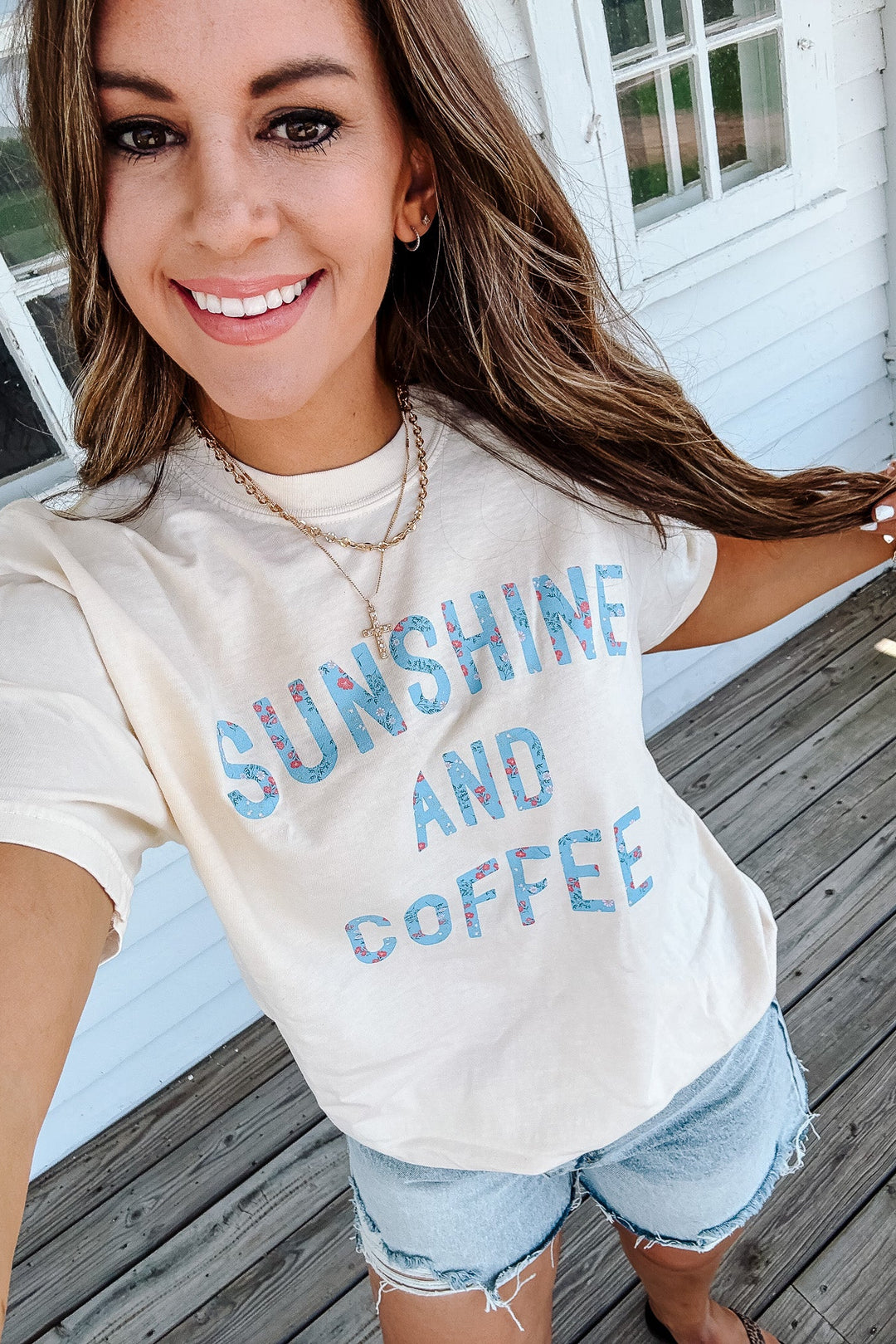 Floral Sunshine And Coffee Graphic Tee - Multiple Colors