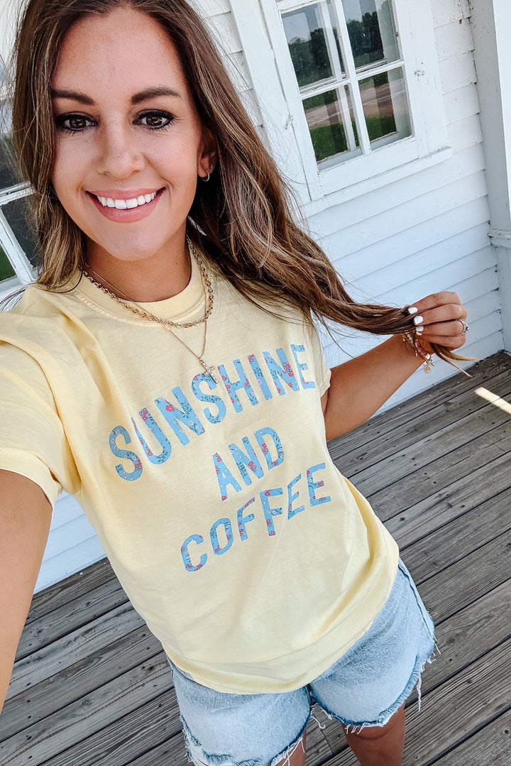 Floral Sunshine And Coffee Graphic Tee - Multiple Colors
