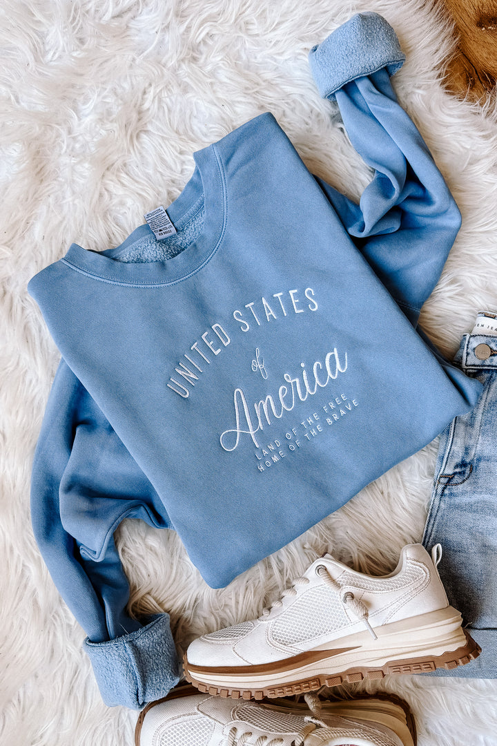 Let Freedom Ring Embroidered Sweatshirt - Light Blue