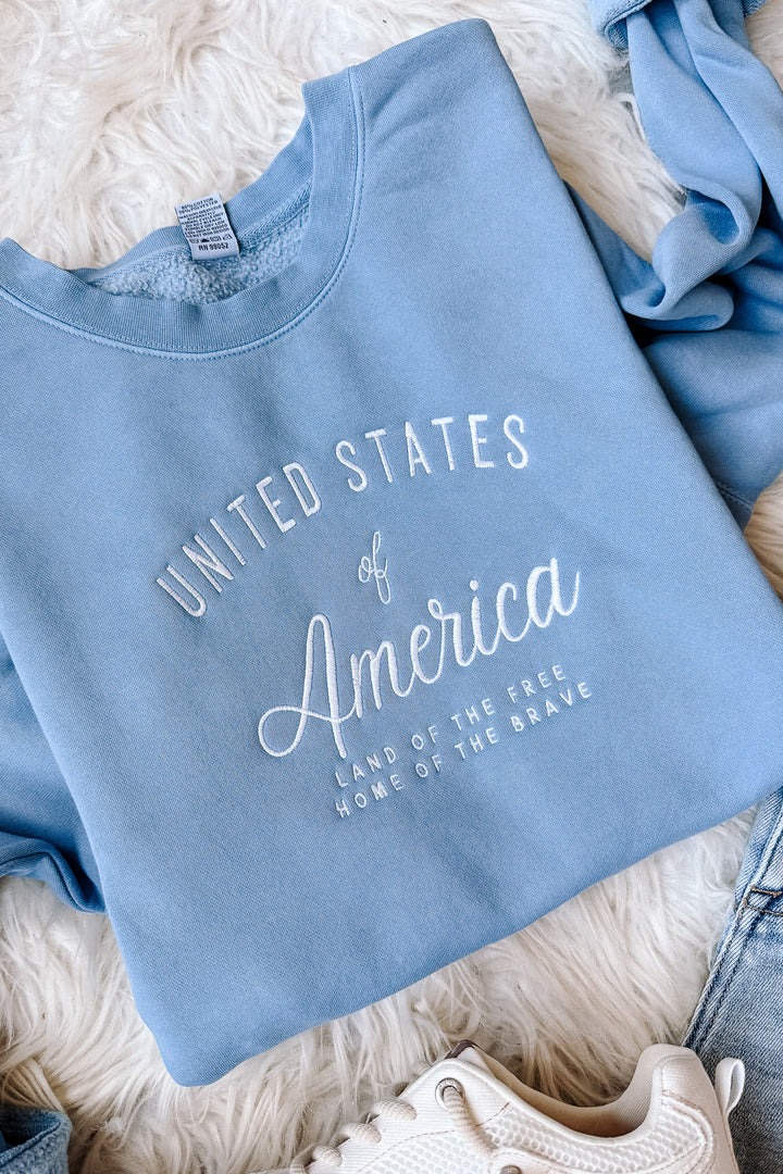 Let Freedom Ring Embroidered Sweatshirt - Light Blue