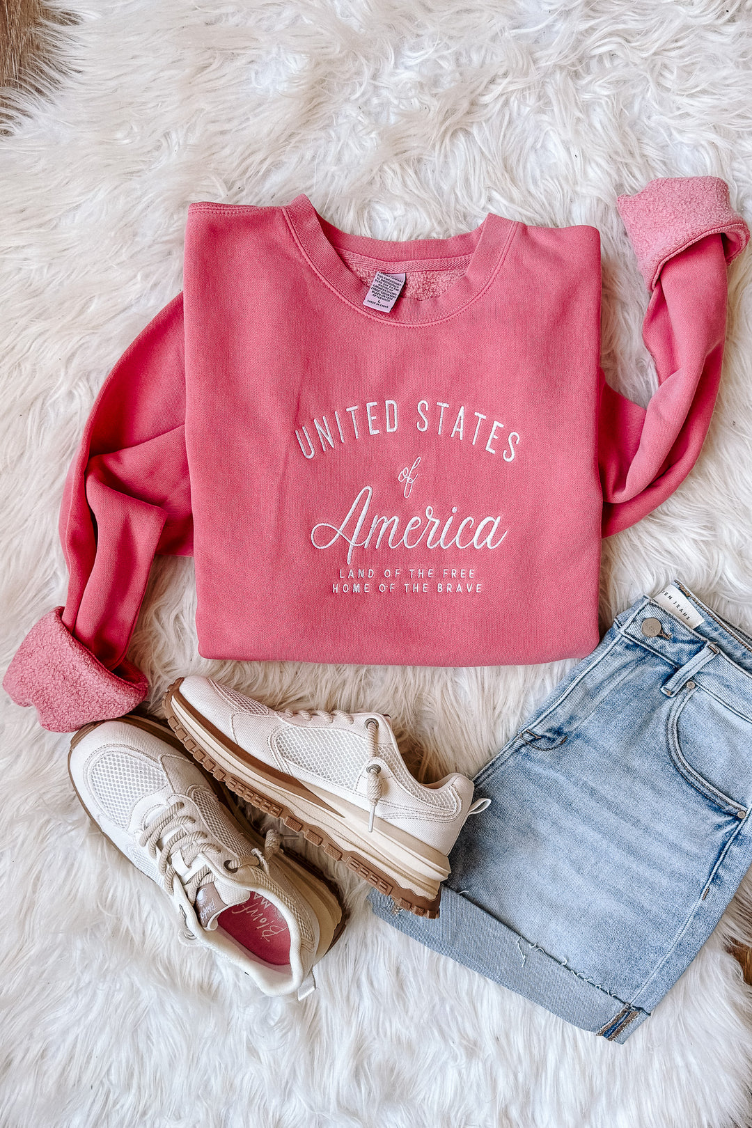 Let Freedom Ring Embroidered Sweatshirt - Pink