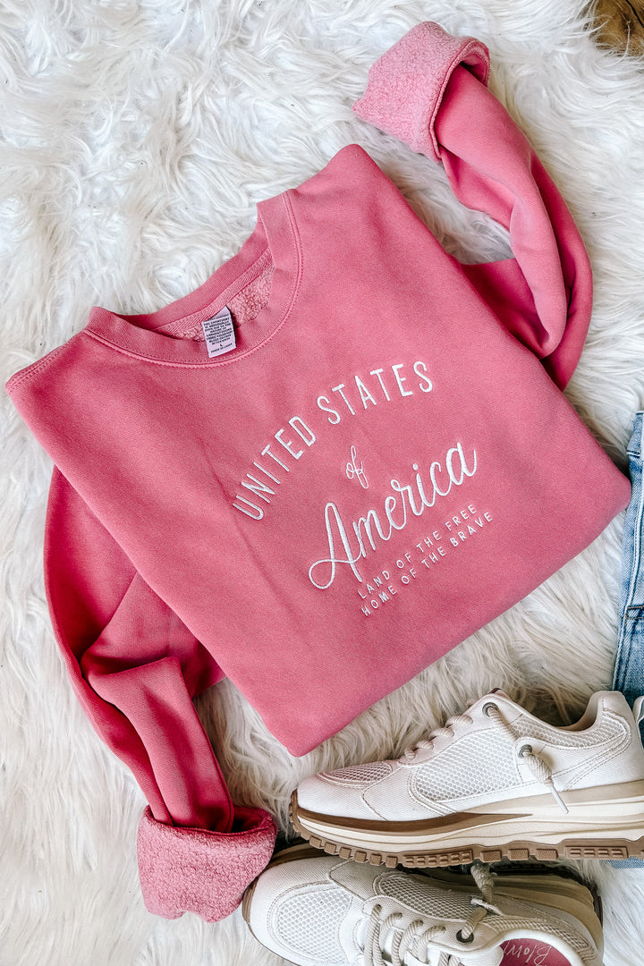 Let Freedom Ring Embroidered Sweatshirt - Pink