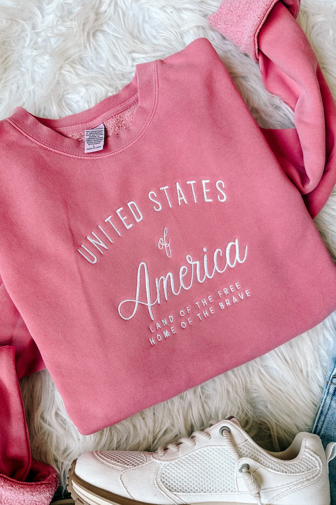 Let Freedom Ring Embroidered Sweatshirt - Pink