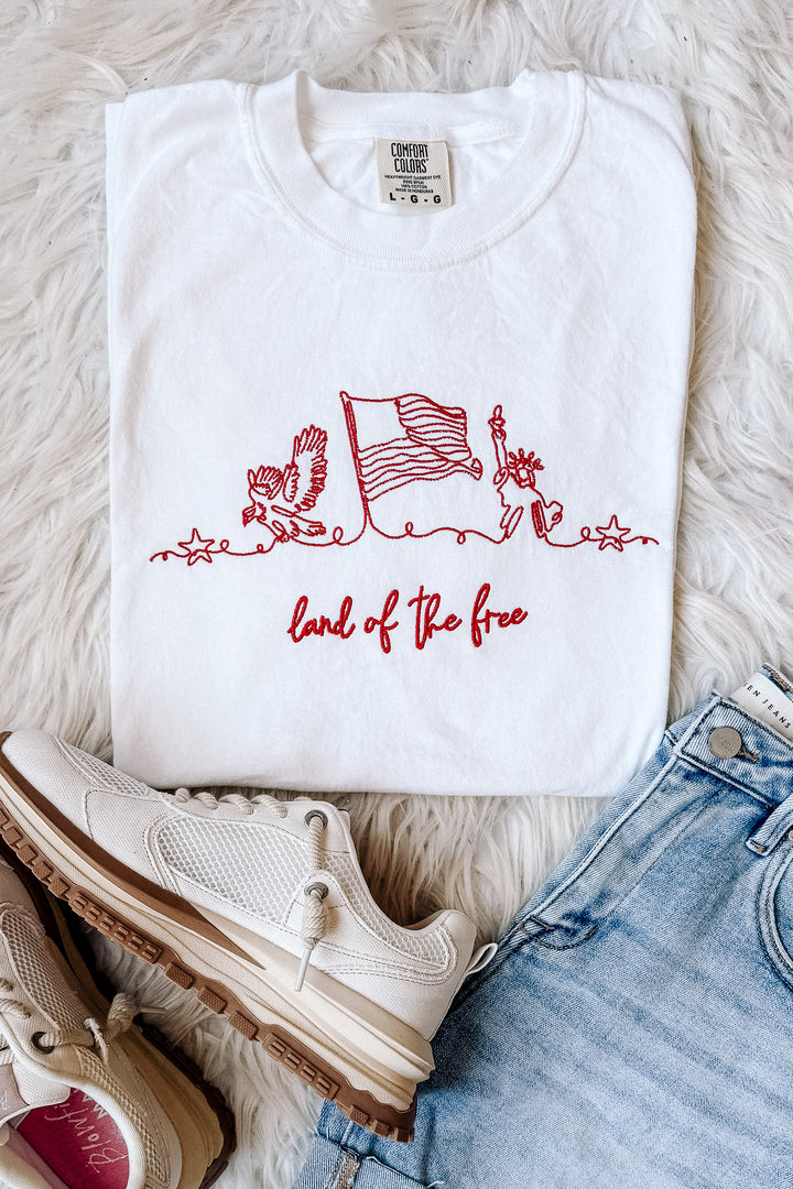 Lady Liberty Embroidered Tee - White
