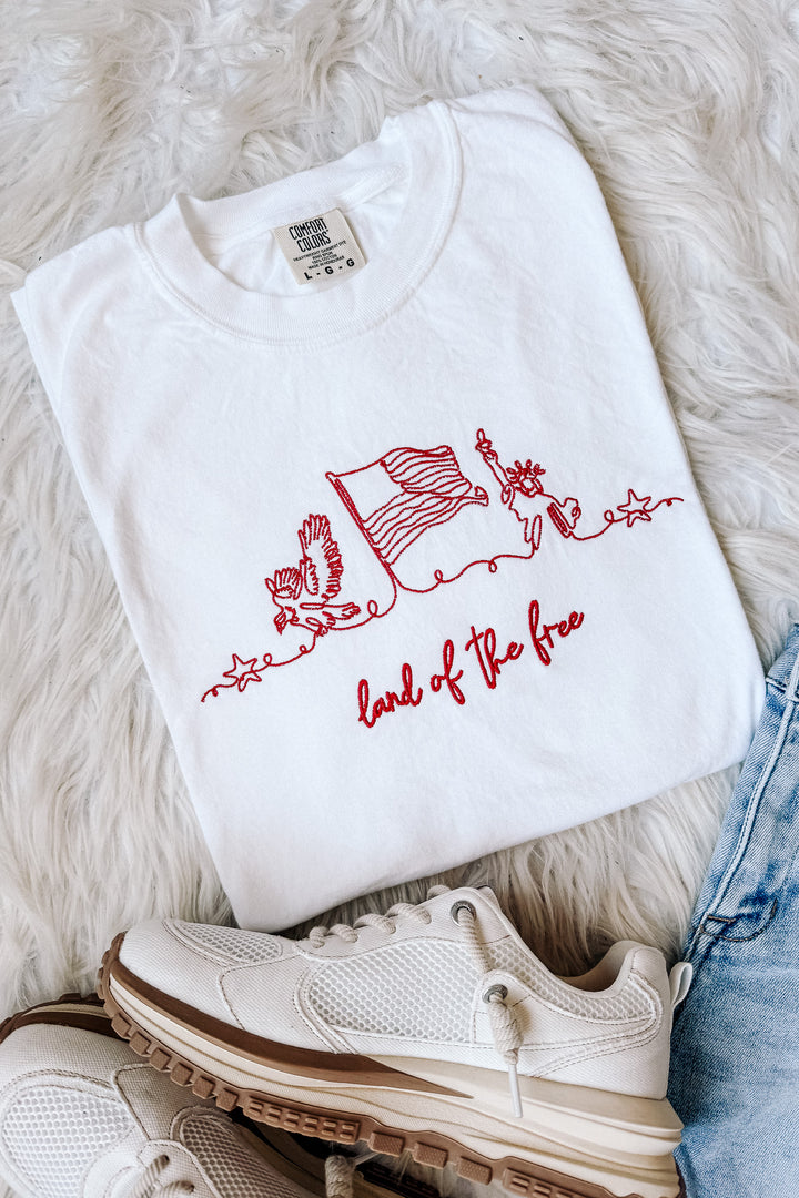 Lady Liberty Embroidered Tee - White