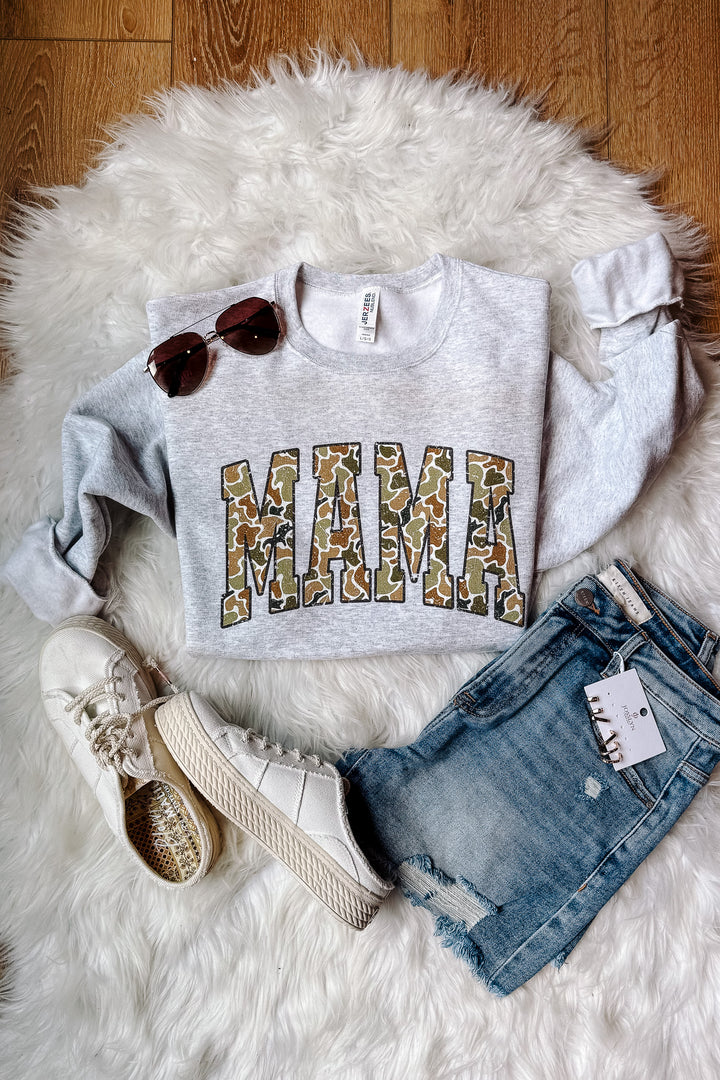 Camo Mama Crewneck Sweatshirt - Ash Grey
